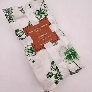 Cupcakes and Cashmere St Patricks Day Napkins Set of 6 Green Shamrock White